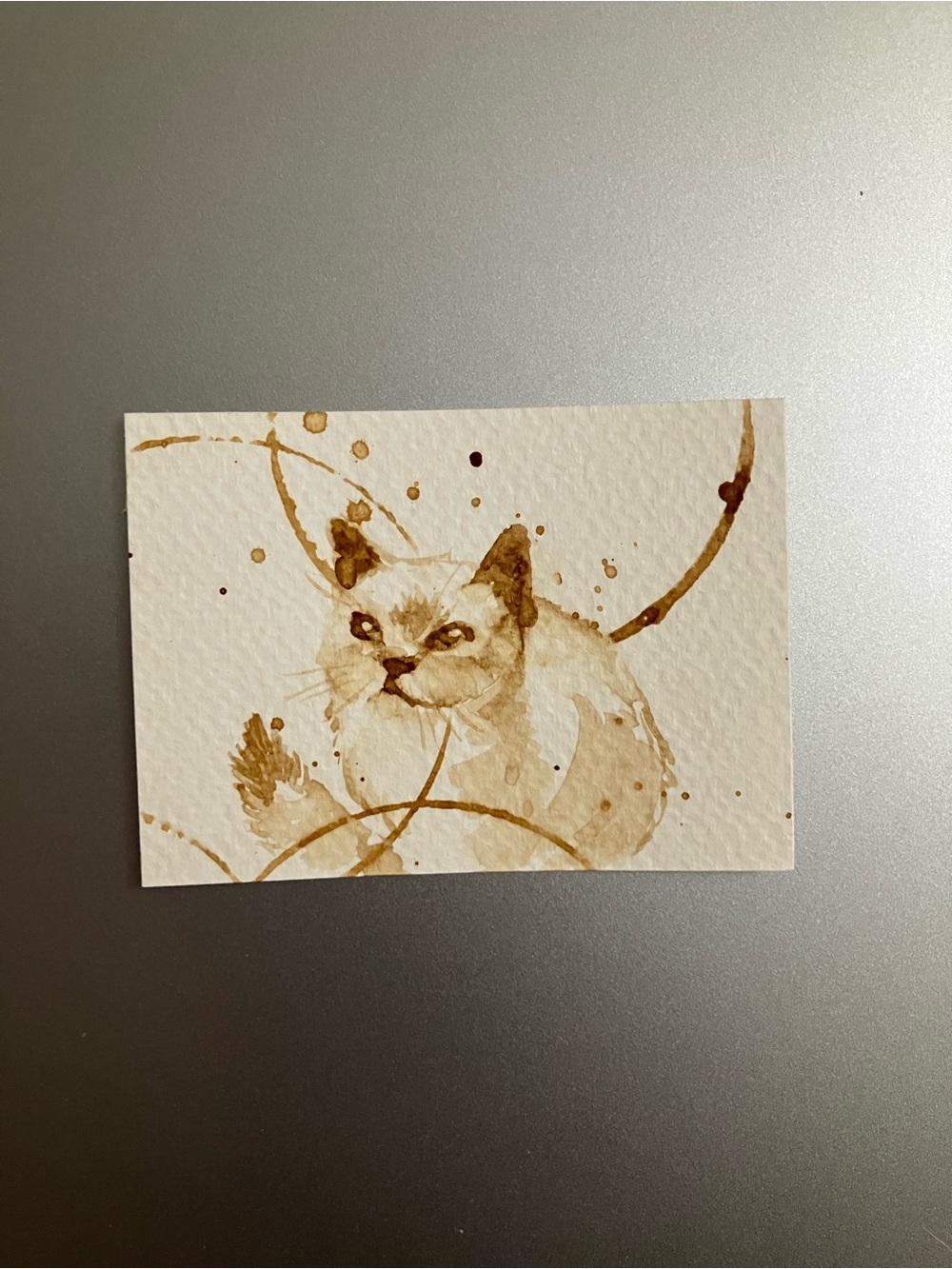 Original coffee kitten cat painting aceo feline art animal artwork Artettina USA